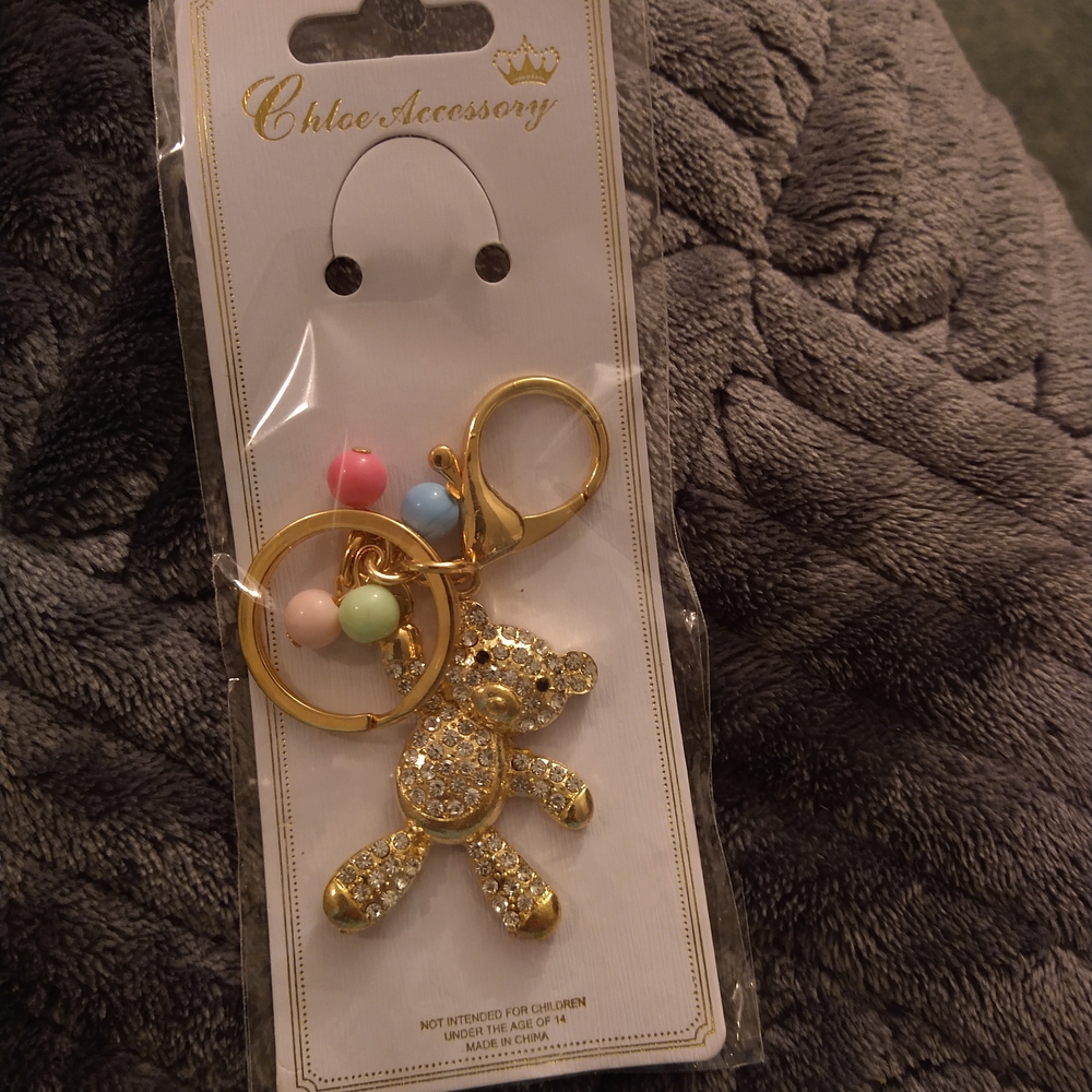 Chloe Accessory Gold Teddy Bear Keychain